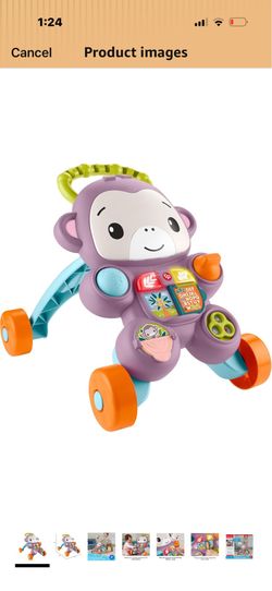 Fisher-Price Baby Push Toy Learn with Me Purple Monkey Walker Musical Learning Activity with Lights for Infants Ages 6+ Months