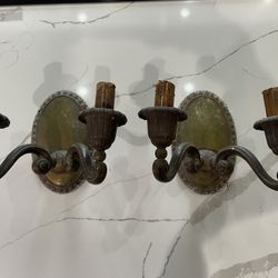 Antiques Vintage Set of two Bronze wall lamps 