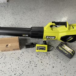 Leaf Blower - Ryobi 40V Whisper HP Brushless 190 MPH 730 CFM Cordless Battery Jet Fan Leaf Blower + 40V 4Ah Battery + Charger + Unopened Battery