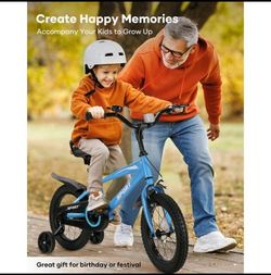 14" Kids Bike Girls and Boys Blue Bike with Removable Training Wheels