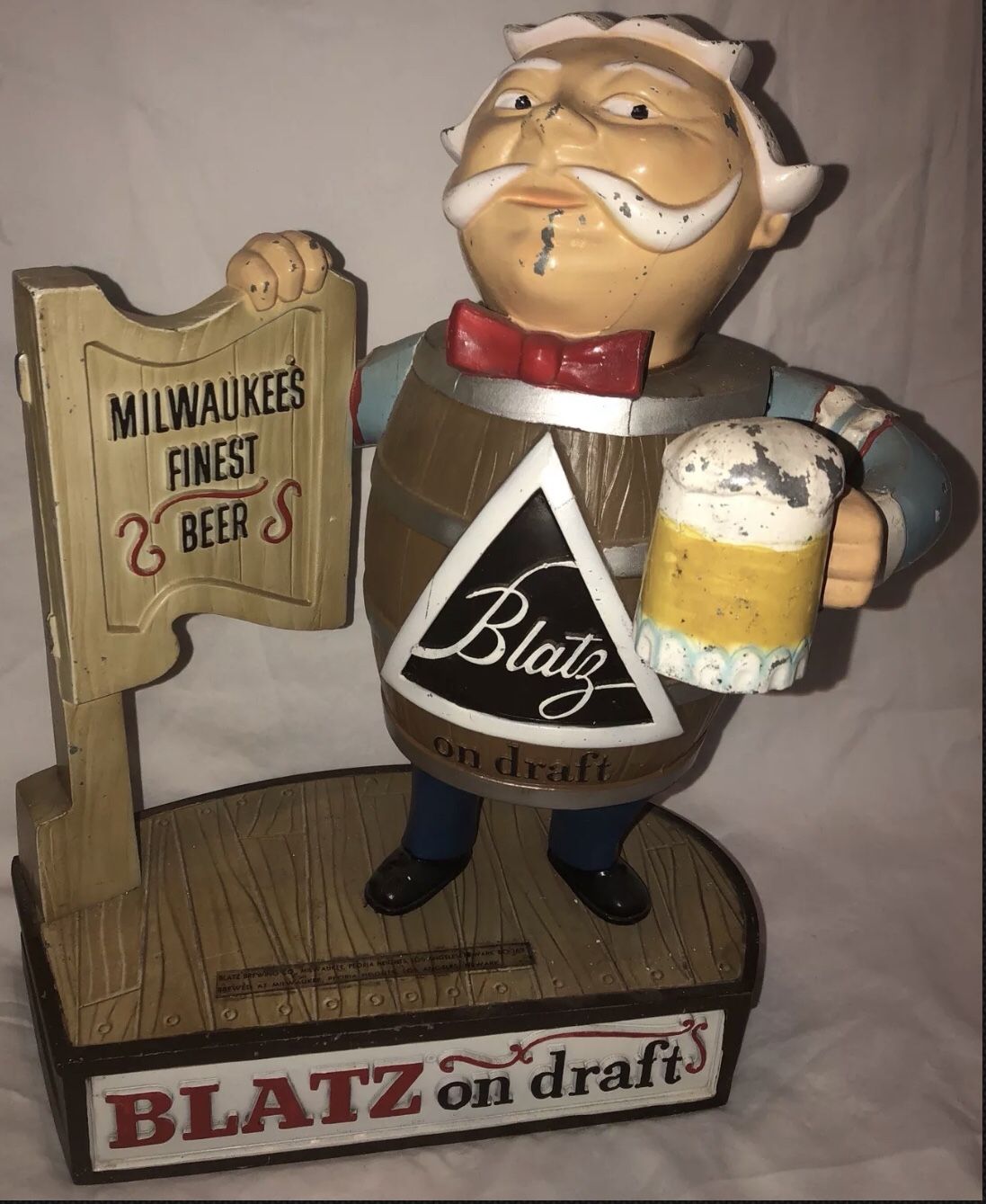 Antique Blatz Beer Sign Barrel Guy Solid Cast Iron Statue Milwaulkee's Finest