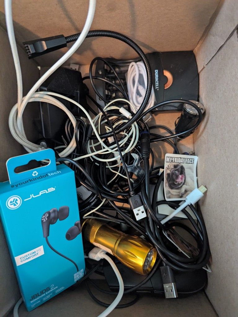 Misc Tech Lot – AA, AAA battery + USB Chargers, Devices, Vintage Speakers (Must Take All)