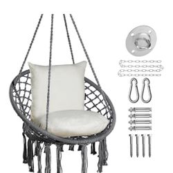 Wooden Swing Stand and Rope Chair With Cushions NEW IN BOX