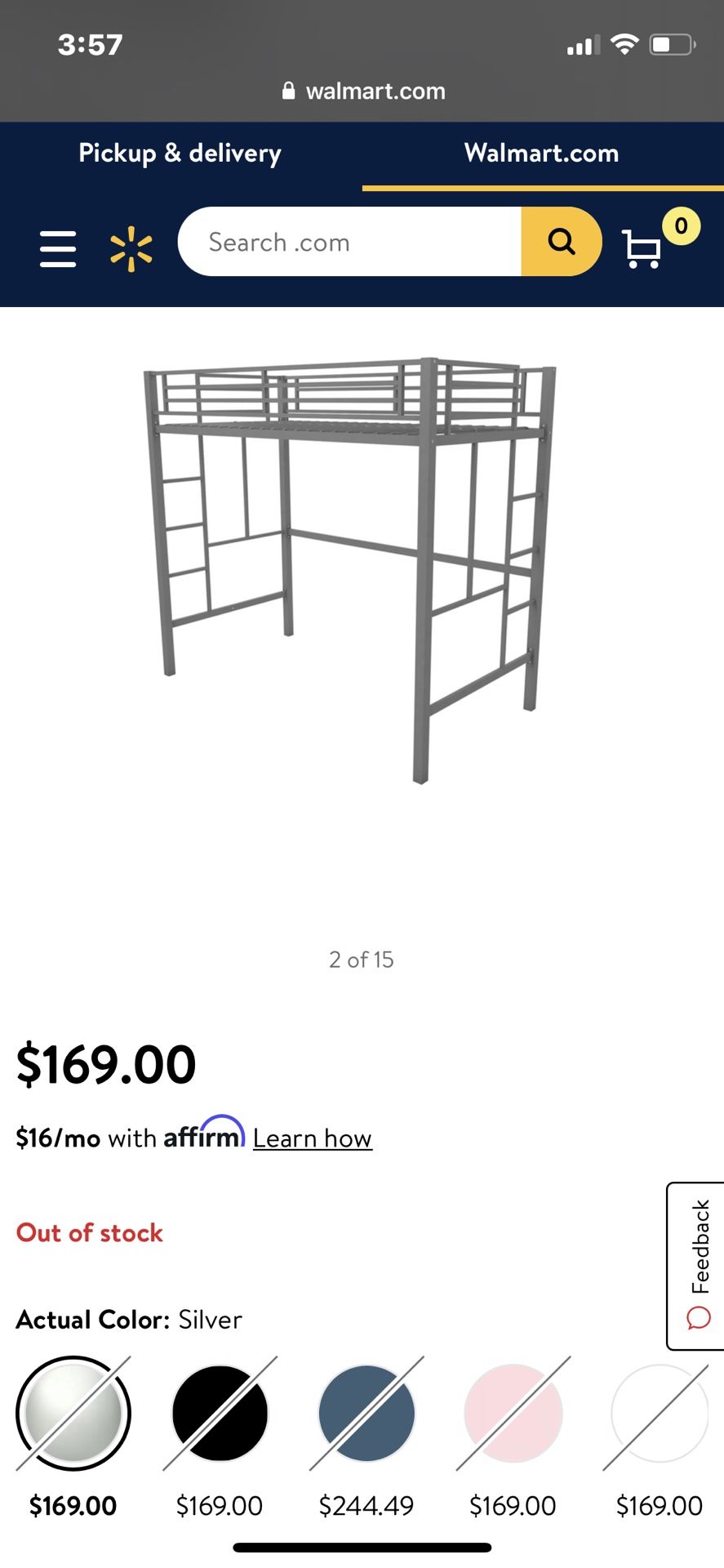 Twin Size Silver Metal Loft Bed