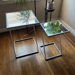Elegant Pair of Silver Mirrored Nesting Tables
