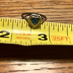 Vintage Silver Metal Ring With Turquoise Heart Shaped Inlay