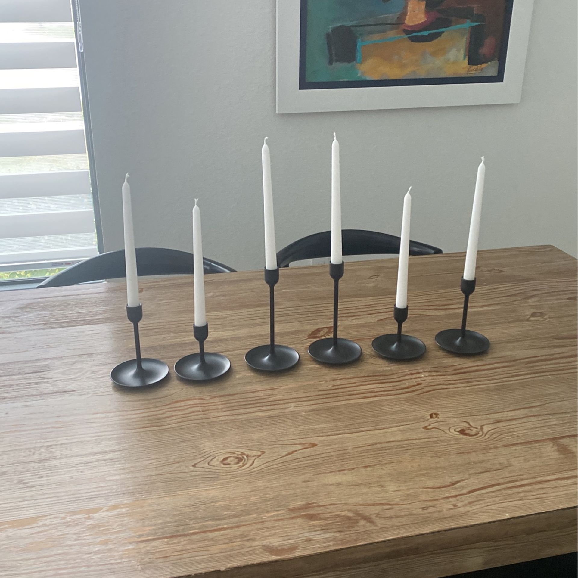 Candelabro Set Of 6 Black Metal White Candlesticks Modern Decor