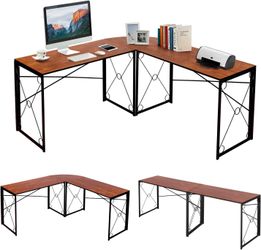 NEW BROWN L Shaped Computer Desk, 59’’x59’’, Home Office Workstation, Multi-Usage 2 Person Table