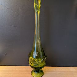 Vintage Viking Glass Green Cabbage Leaf Swung Vase