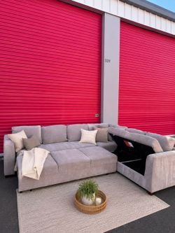 🚚 FREE Delivery | Thomasville Gray Sleeper Sectional w/ Storage |