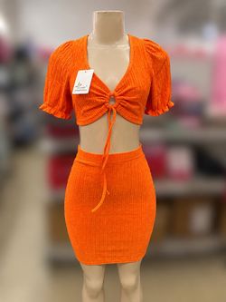Orange Two-Piece Crop Top and Skirt Set