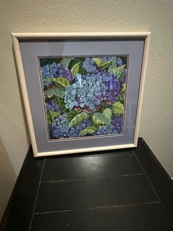 Framed Hydrangea Needlepoint Wall Art