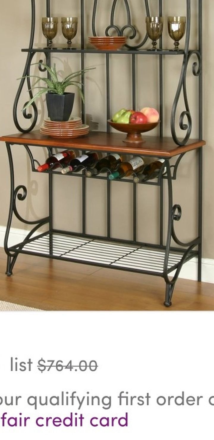 Bakers Rack or Organizer Rough Iron Black and Gold