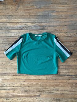 Green Crop Top with Side Stripe Detail