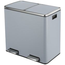16 GallonStainless Steel Trash Can, 60L Dual Compartment, Metal Kitchen Step Recycle Bin, Metal Double Dustbin, in-Home Garbage Rubbish Can 