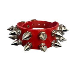 Red Spiked Cuff Bracelet 