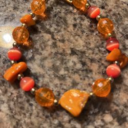 BRACELET REAL CARNELIAN,CORAL,TIGER EYE AND SHELL NEW HANDMADE REAL STONES WILL FIX RELATIONSHIPS 