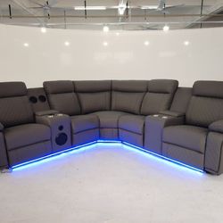Power Reclining Sectional Sofa  Whit Led Light, Speakers And USB Ports 