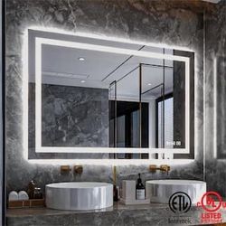 60 in. W x 40 in. H Rectangular Frameless LED Light Anti-Fog Wall Bathroom Vanity Mirror with Backlit and Front Light
