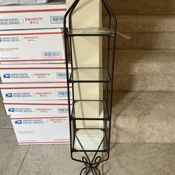 Vintage Wrought Iron & Glass Tiered Display Tower – Scrollwork Detail