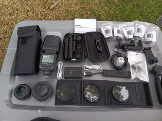 Huge electronics and vlogging kit camera flash, rigs, fire stick