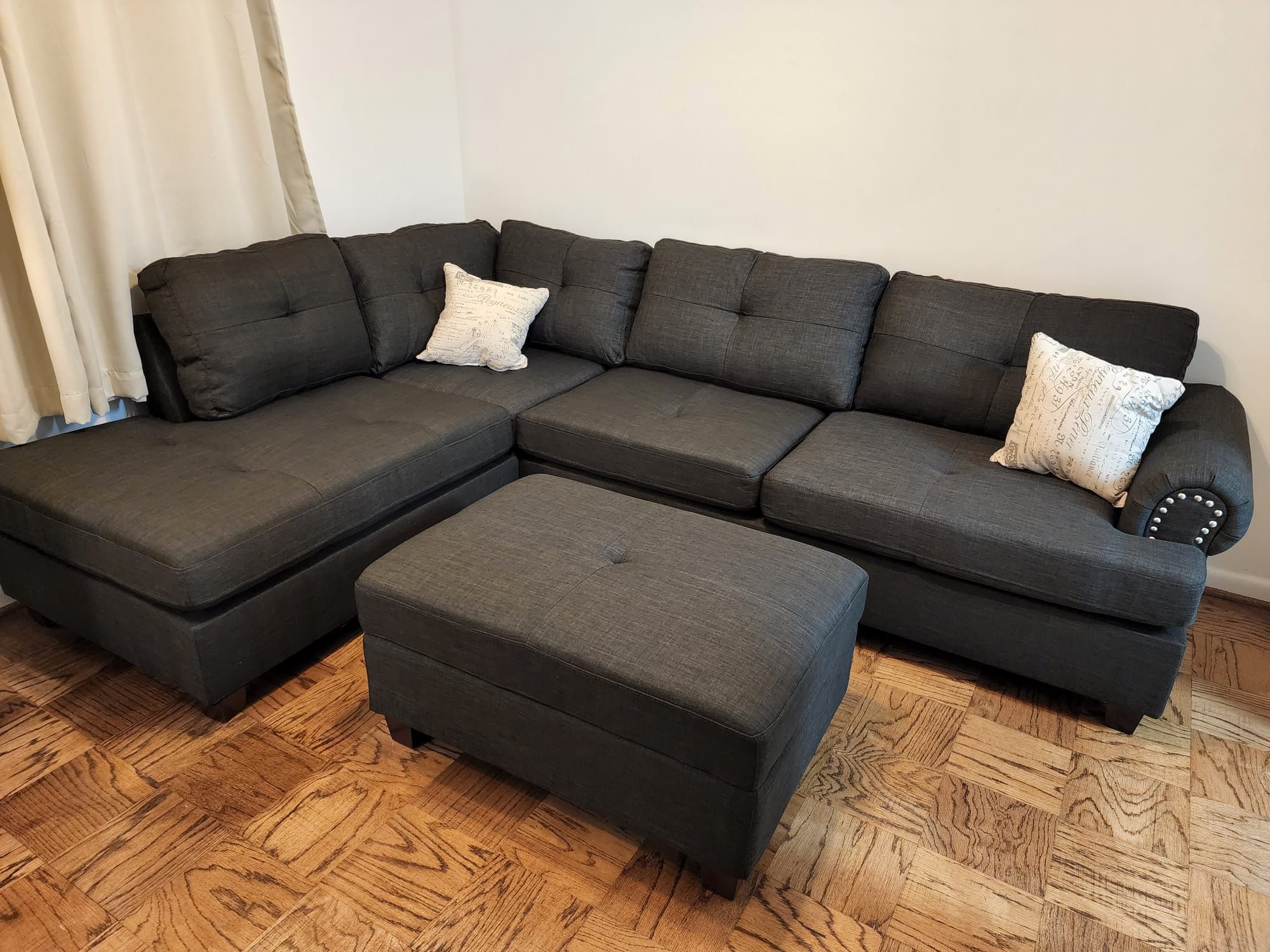 L Shape Sectional Sofa Couch With Storage Ottoman (Available For Same Day Pickup)