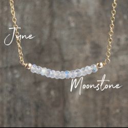 14k Moonstone Gemstone Gold Bar Necklace
