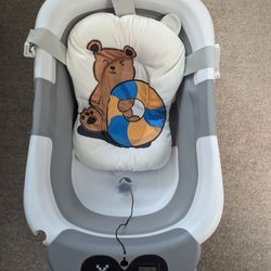 Gently Used Baby Bathtub,Collapsible Bathtub for Newborn to Toddler,Durable Essential Infant Bath Tub,Portable Travel Baby Bathtub with Soft Cushion