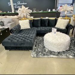 Velvet Black/gray/navy/pink 2 Piece Sectional