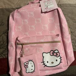 2pc Pu Leather Pink Hello. Kitty Backpack New