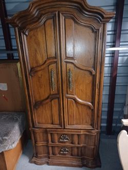 Vintage Wood Armoire with Brass Hardware