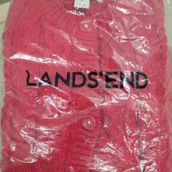 NIB Lands End Chunky Cable Cardigan, Red, Girls Large