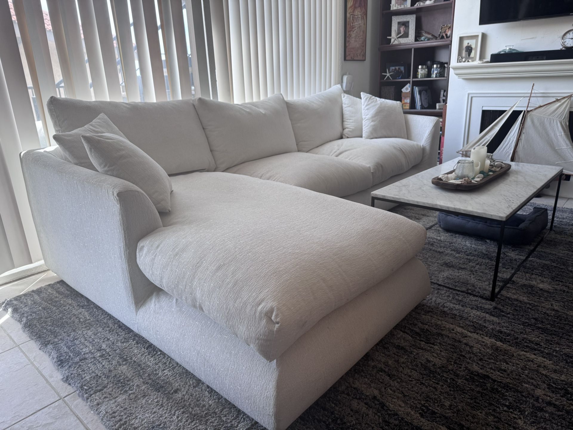 White Fabric L Shape Sofa With Chaise