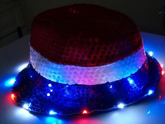 New light-up R/W/B fedora hat, one size fit most with batteries
