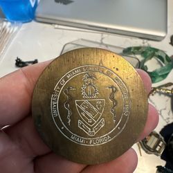 1952 Brass University Of Miami School Of Medicine Medallion Paperweight 