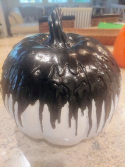 Halloween white and black pumpkin apprx 13 inches tall