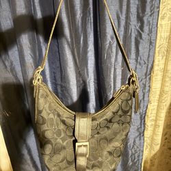 Stylish Authentic Coach Black Monogram Canvass Shoulder Bag