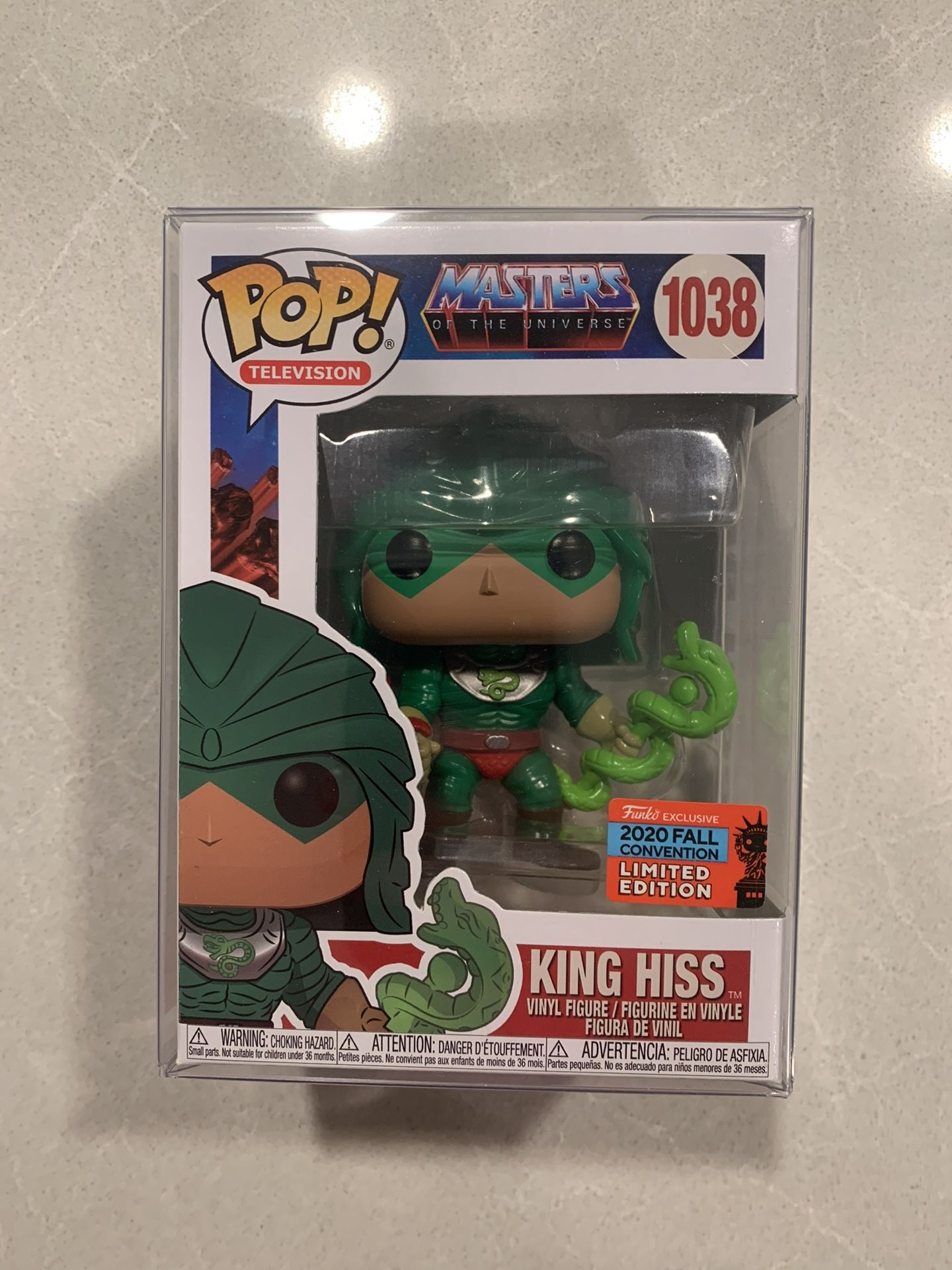 King Hiss Funko Pop *MINT* 2020 NYCC Toy Tokyo Exclusive Masters of the Universe He-Man MotU 1038 with protector Television Animation