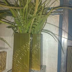 Two Decorative Vases With Silk Greenery