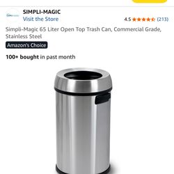 Simpli-Magic 65 Liter Open Top Trash Can, Commercial Grade, Stainless Steel