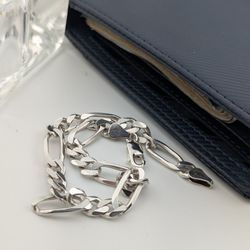 🤍✔️Italian Sterling Silver 925 5mm Figaro Bracelet SIZE 9” 👌