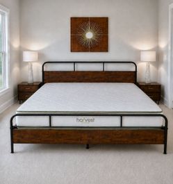 Like-New King Harvest Green Organic Mattress with Platform Bed Frame