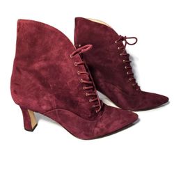 NINE WEST - CALLAH, Wine Suede Ankle Boots, Booties, 3" Heel, Sz 8.5 Laced, 