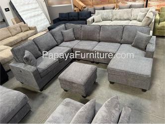 New 113” Chennile Sectional Couch, U-Shaped Sectional Sofa, Couch, Sectionals, Sectional And Ottoman, Couch, Gray Sectional, Reversible Chaise Sofa