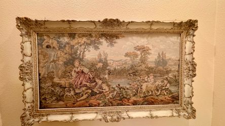 Framed Pastoral Scene Tapestry Wall Art