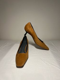Franco Sarto Women’s 9M Brown Ryan Square Toe Suede Pumps Kitten Heels