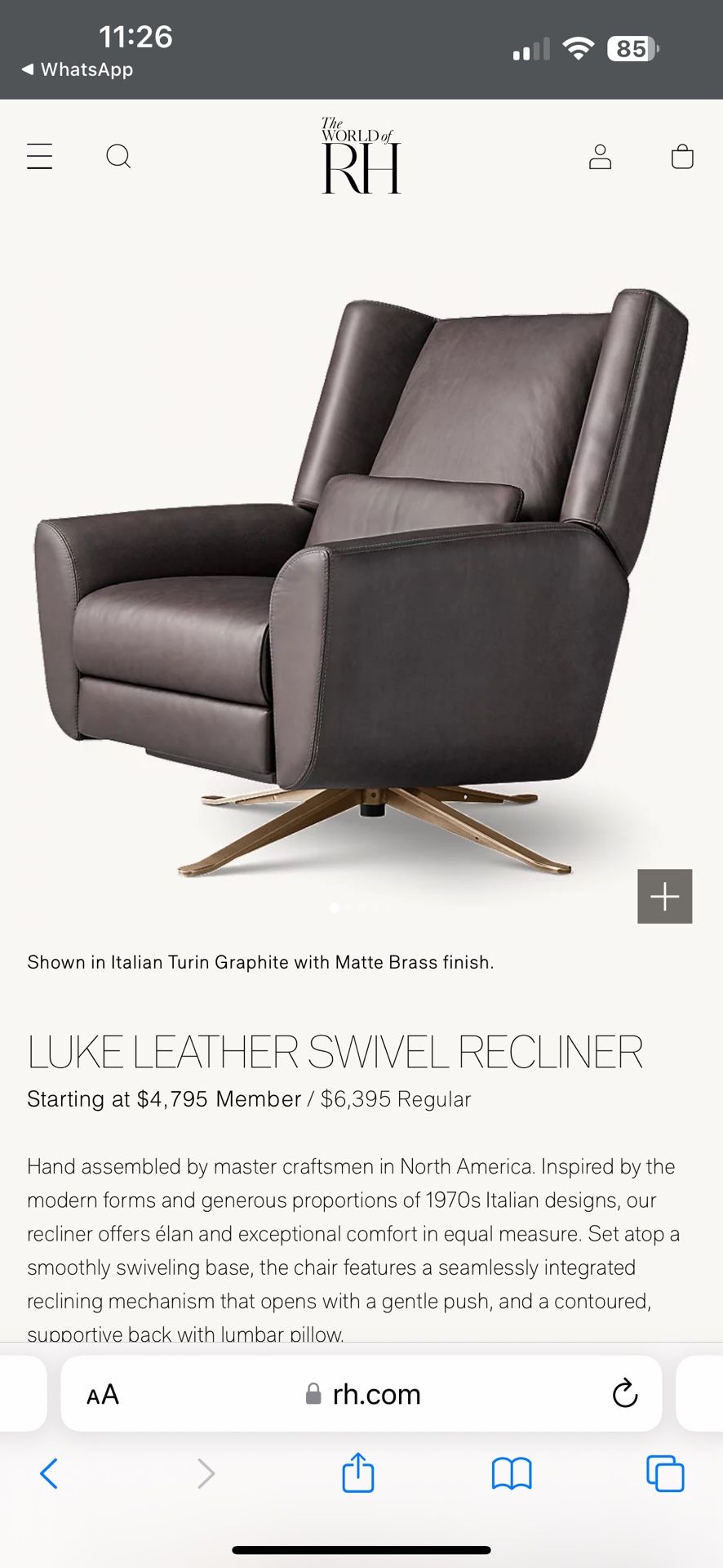 Rh luke swivel discount recliner