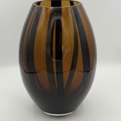 Handblown Glass Vase, Amber with Black Stripes