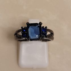 Gunmetal and Sapphire Ring Size 6