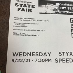 Wa State Fair Styx & Reo  Speedwagon For 9/22